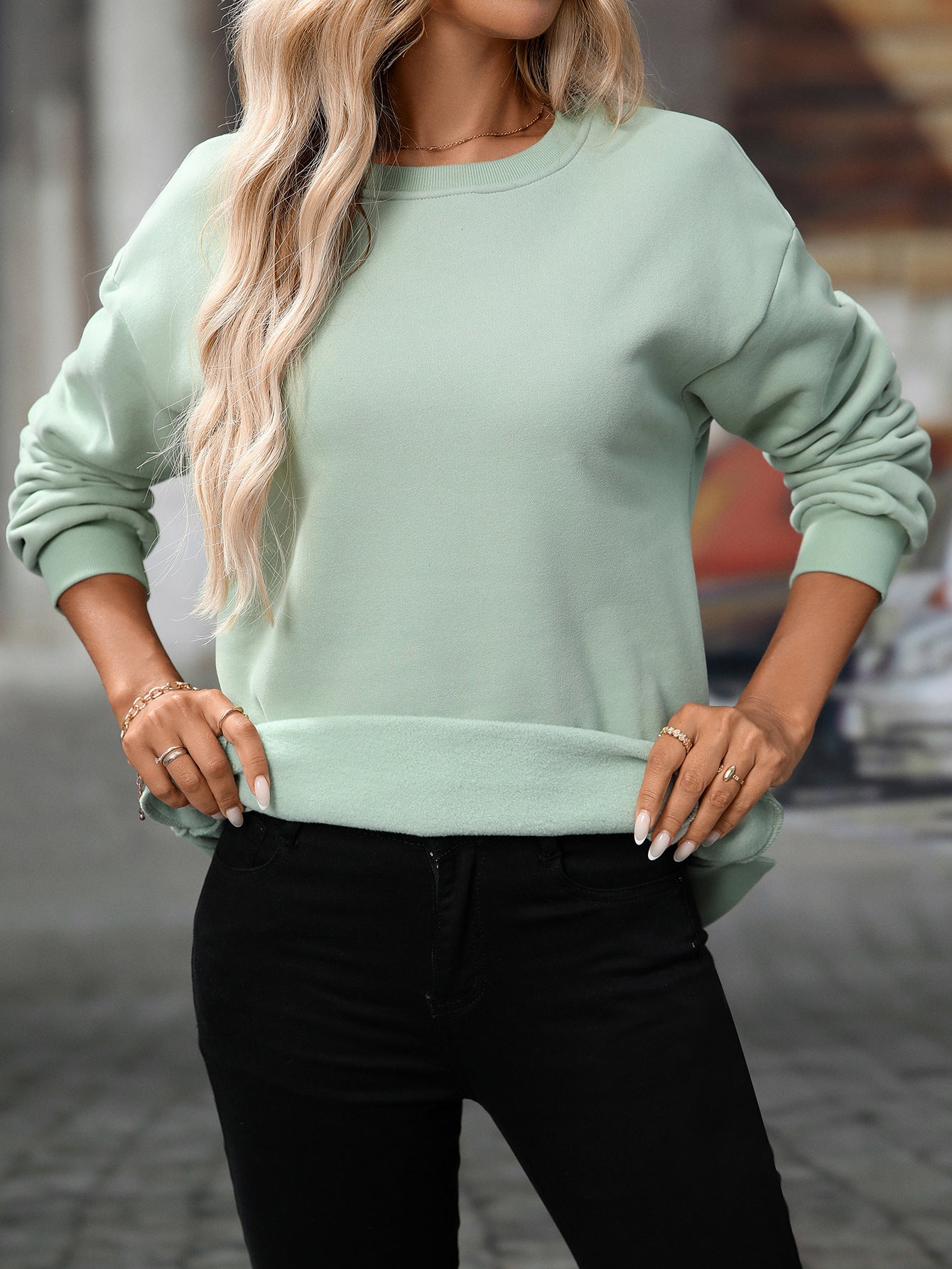 Boutique Crew Neck Pocket Tunic Sweatshirt