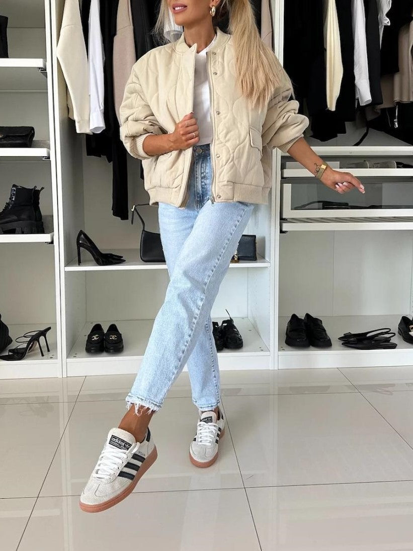 Women's Textured Button Front Jacket with Loose Long Sleeves