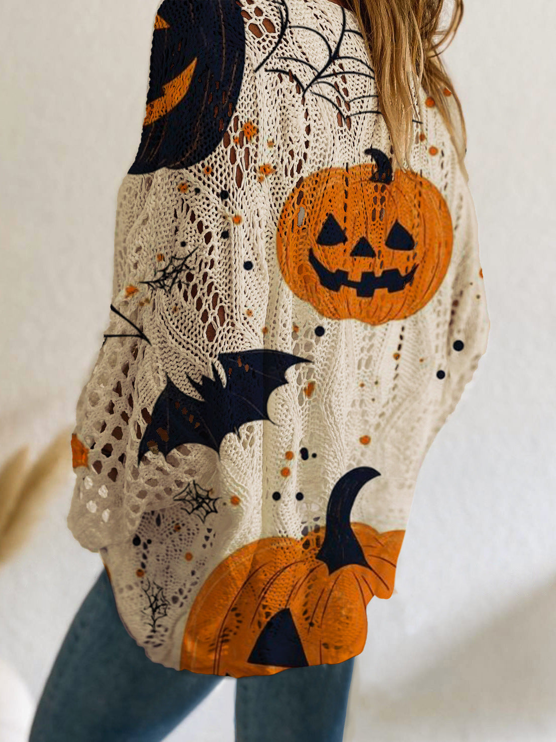 Women’s Halloween Pumpkin Bat Oversized Sweater