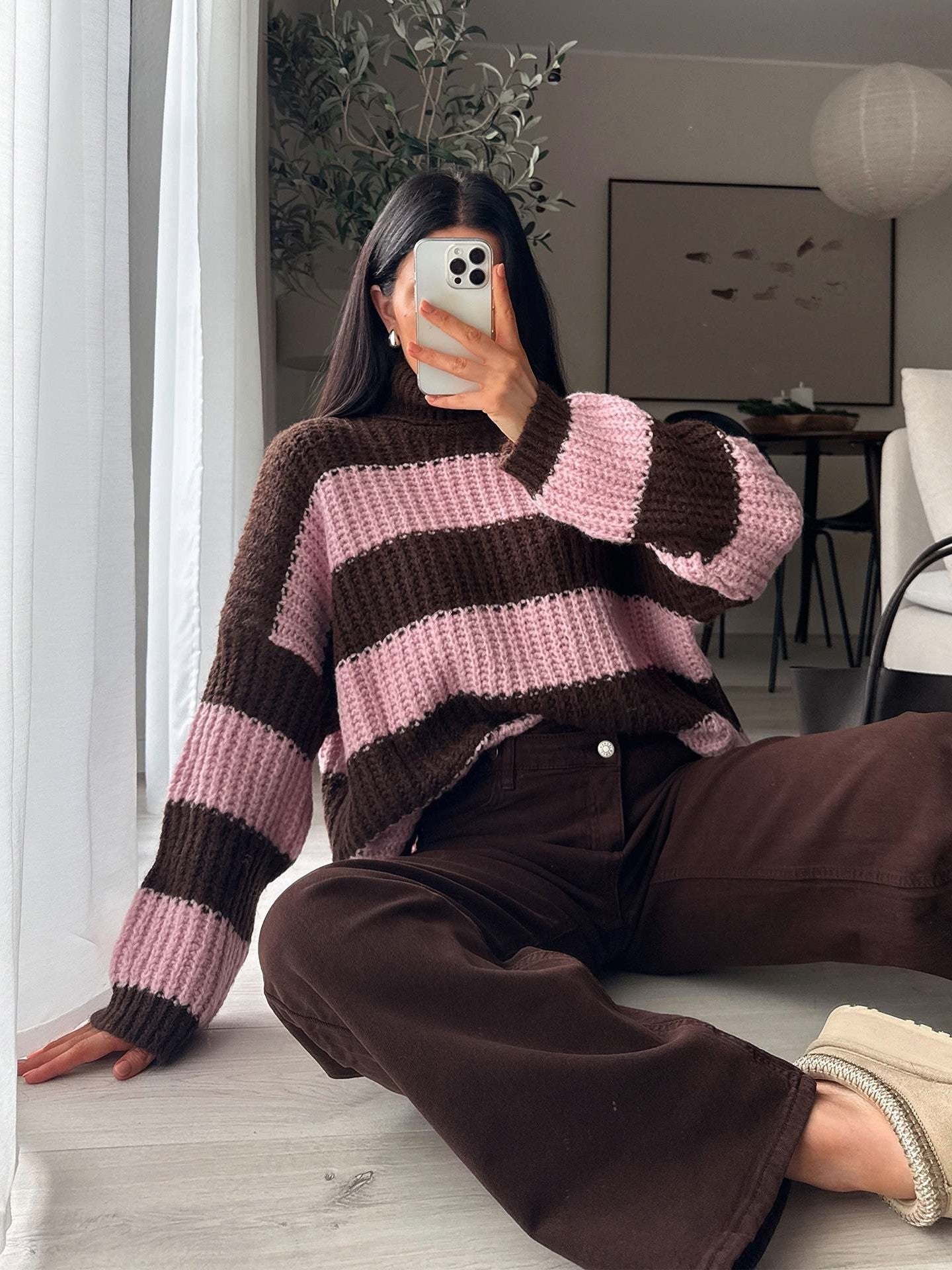 Boutique Oversized Wide Stripe Knit Sweater