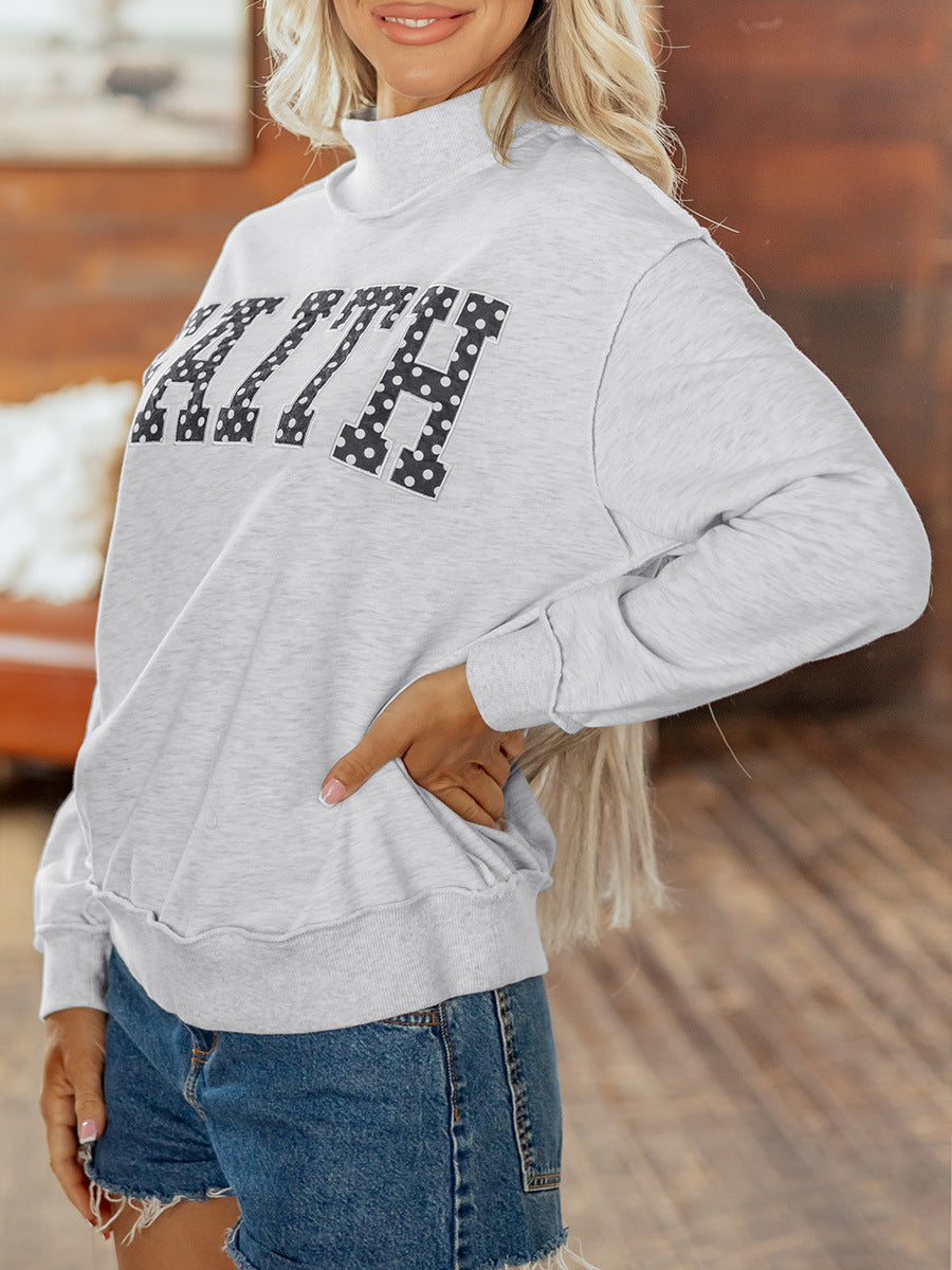 Women’s Christian Mock Neck Sweatshirt – Oversized Faith Letter Pullover Tops