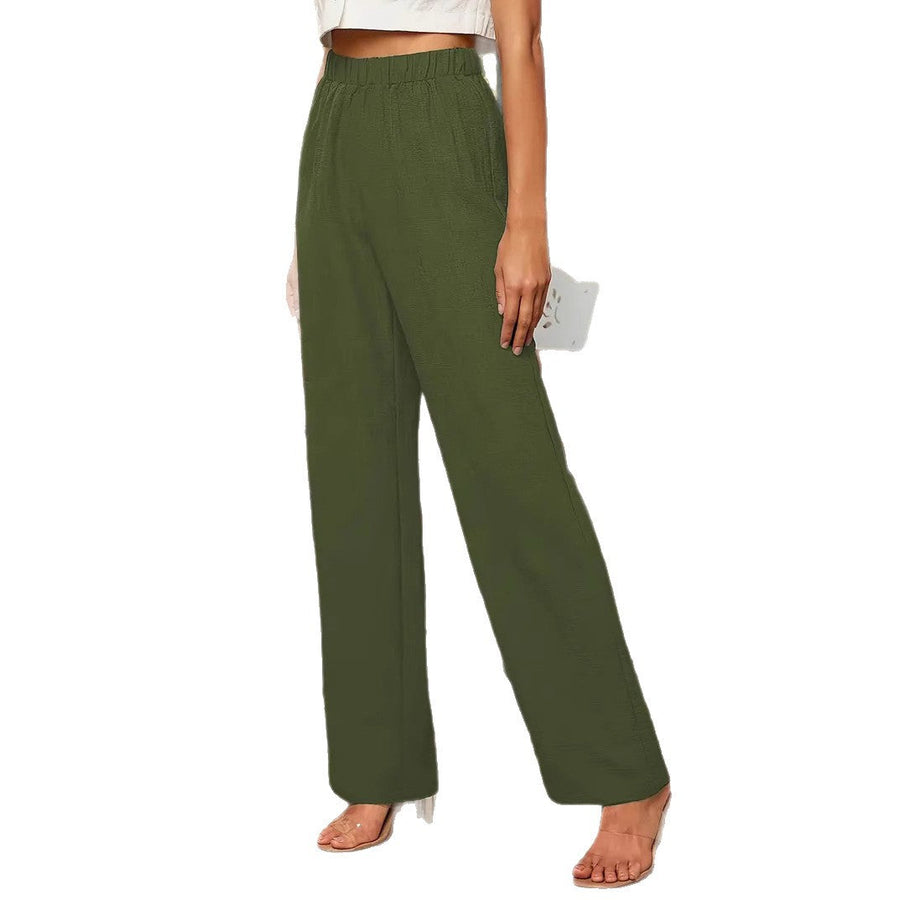 Solid Color Cotton Linen Wide-Leg Trousers