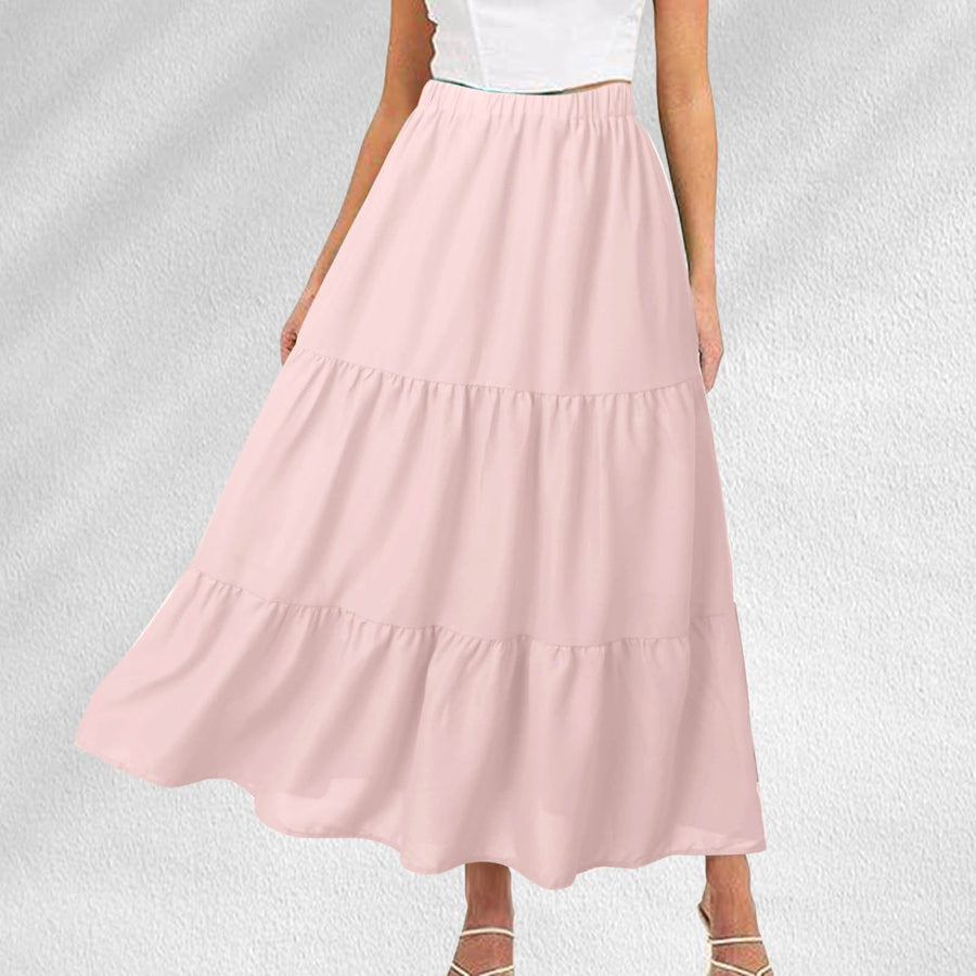 Bohemian Pleated A-Line Layered Long Skirt with Pocket