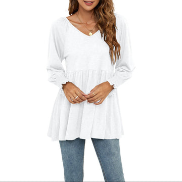 V-Neck Puff Sleeve Long-Sleeve Top