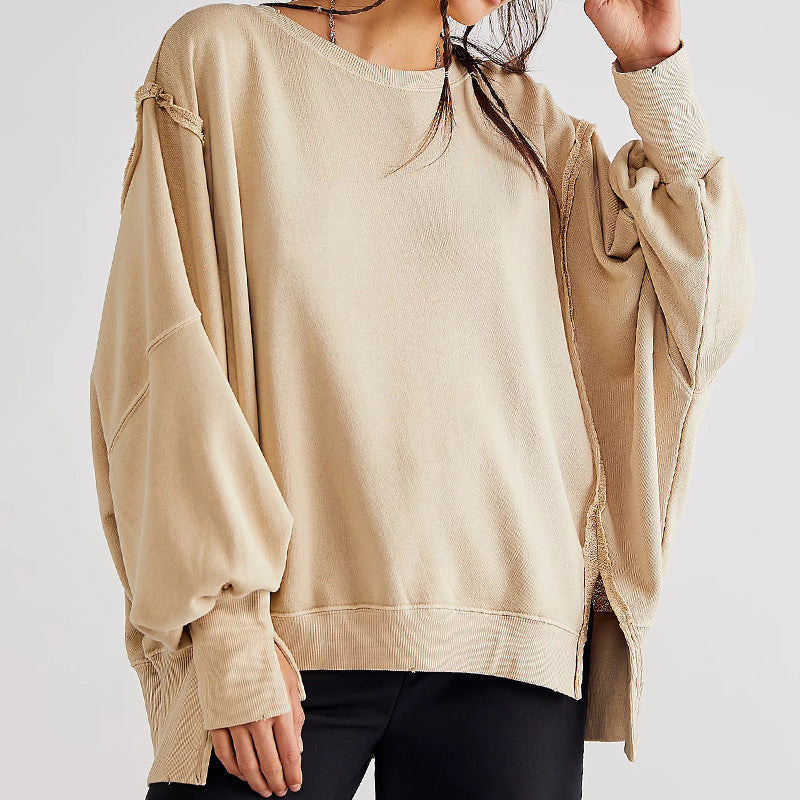 Loose Knit Sweatshirt with Drop Shoulder Sleeves
