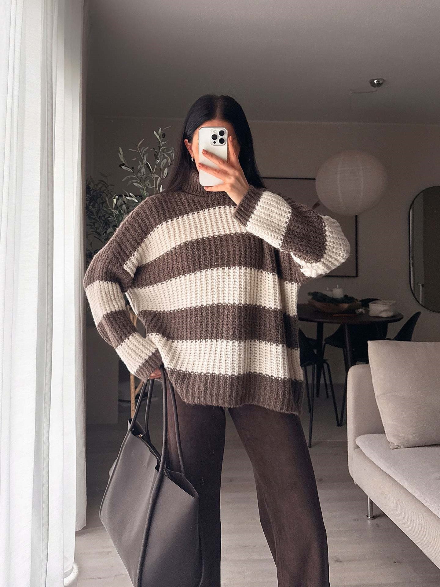 Boutique Oversized Wide Stripe Knit Sweater