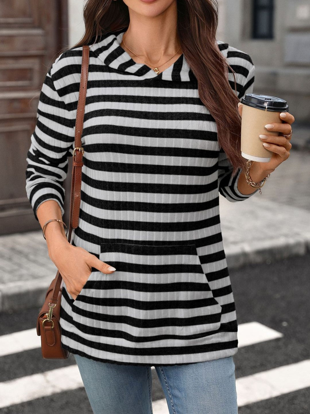 Boutique Striped Hooded Long Sleeve Tunic