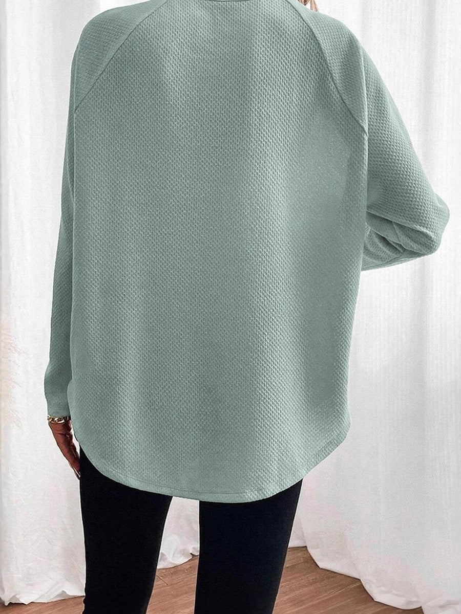 Minimalist Sage Green Textured Long Sleeve Relaxed Knit Tops