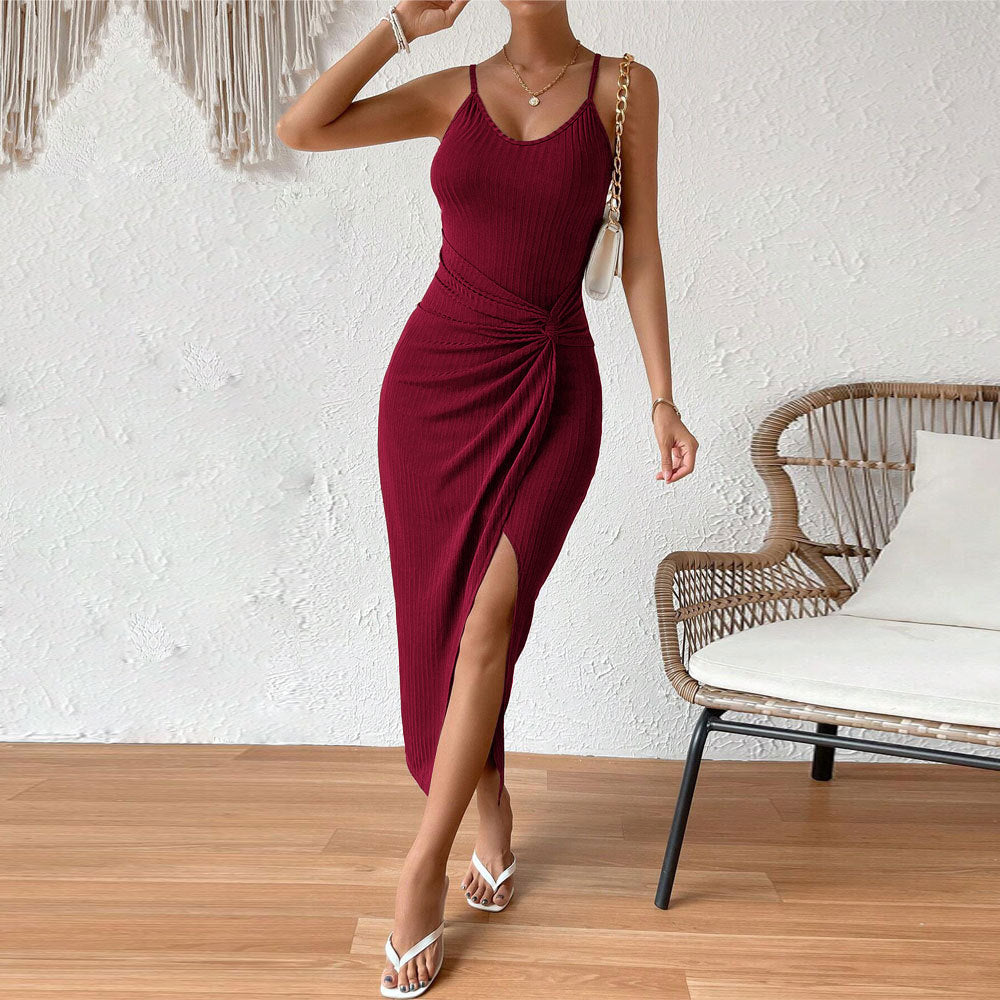 Backless Ruched Bodycon Split Dress