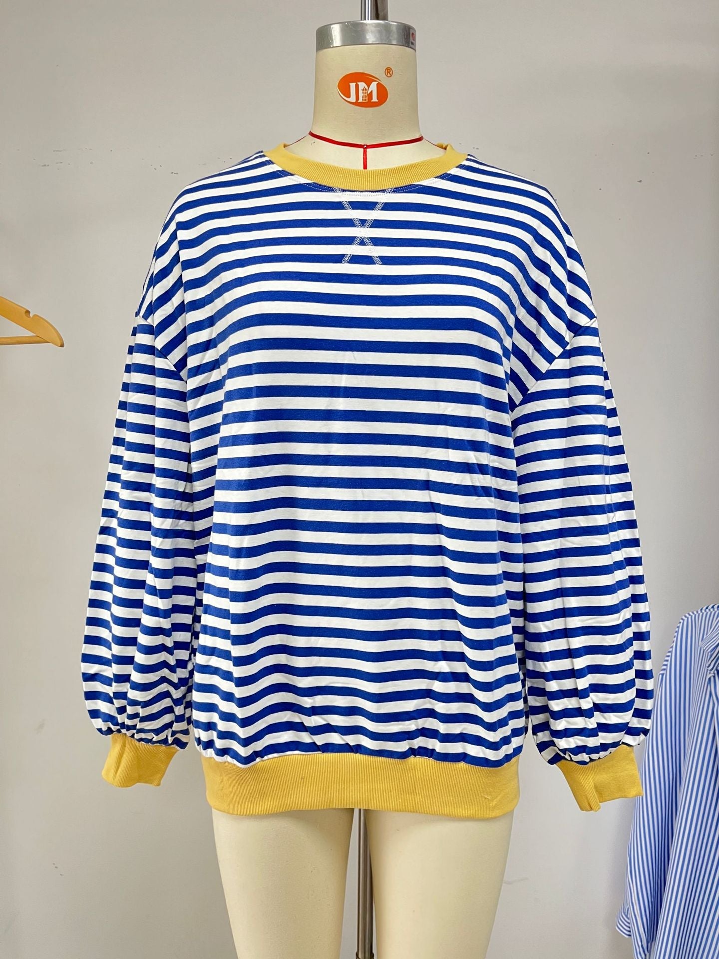 Boutique Striped Crewneck Contrast Trim Top