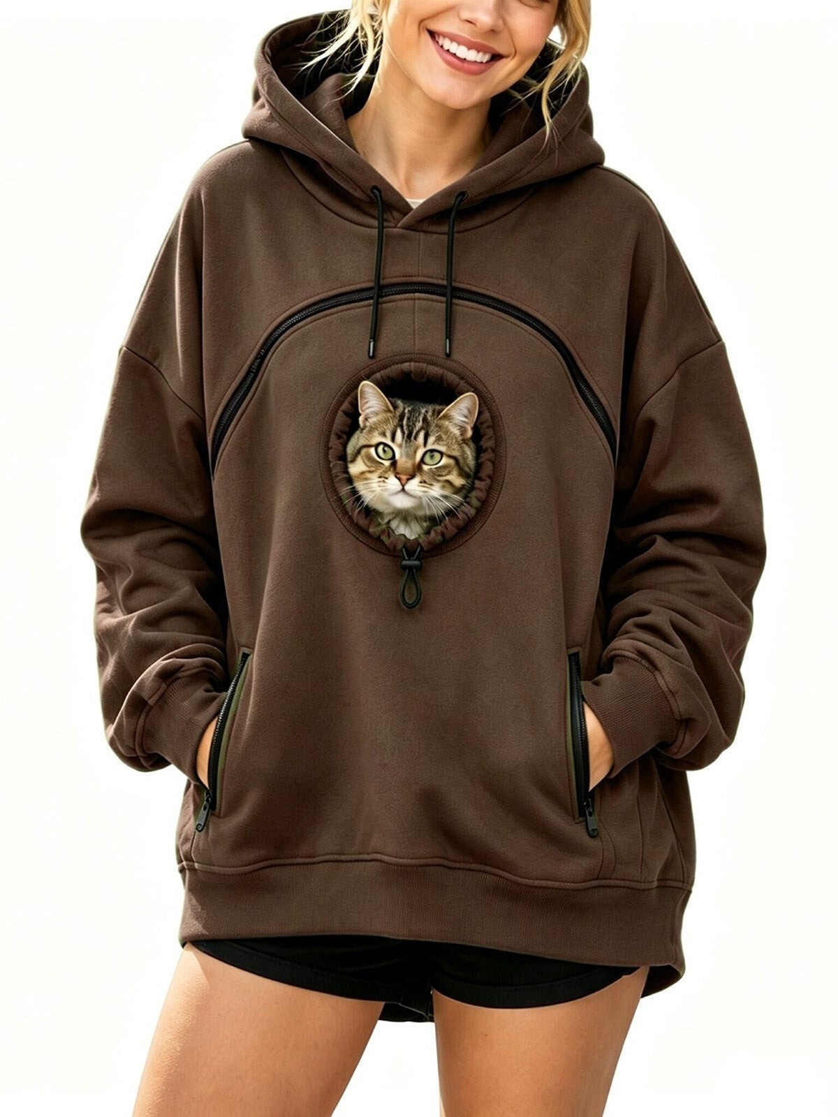 Oversized Pet Pouch Hoodie with Zip Details