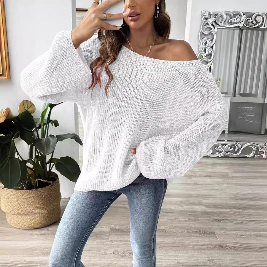 Loose Off-Shoulder Pullover Sweater for Women