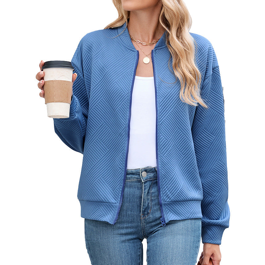 Women's Textured Zip Front Bomber Jacket