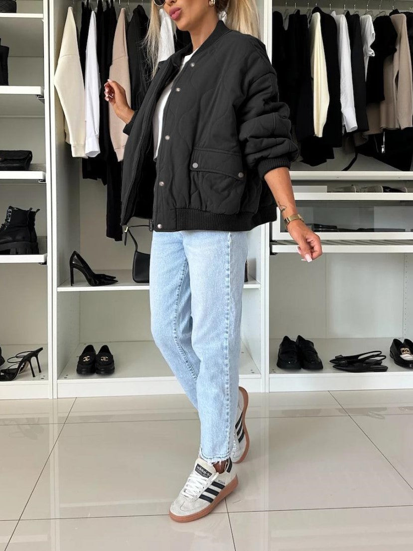 Women's Textured Button Front Jacket with Loose Long Sleeves