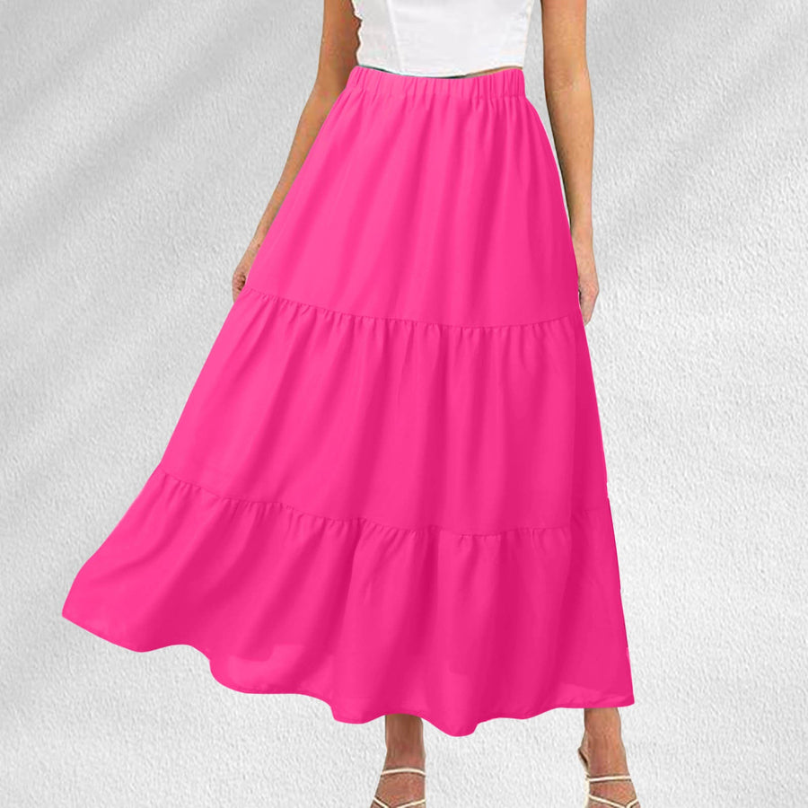 Bohemian Pleated A-Line Layered Long Skirt with Pocket