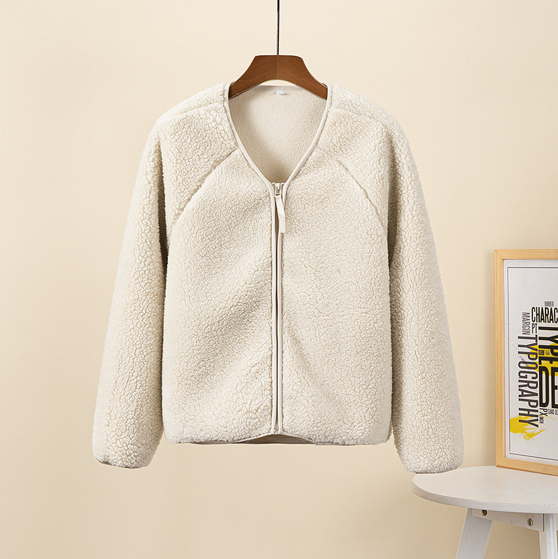 Women’s Chenille Fleece V-Neck Zip-Up Jacket