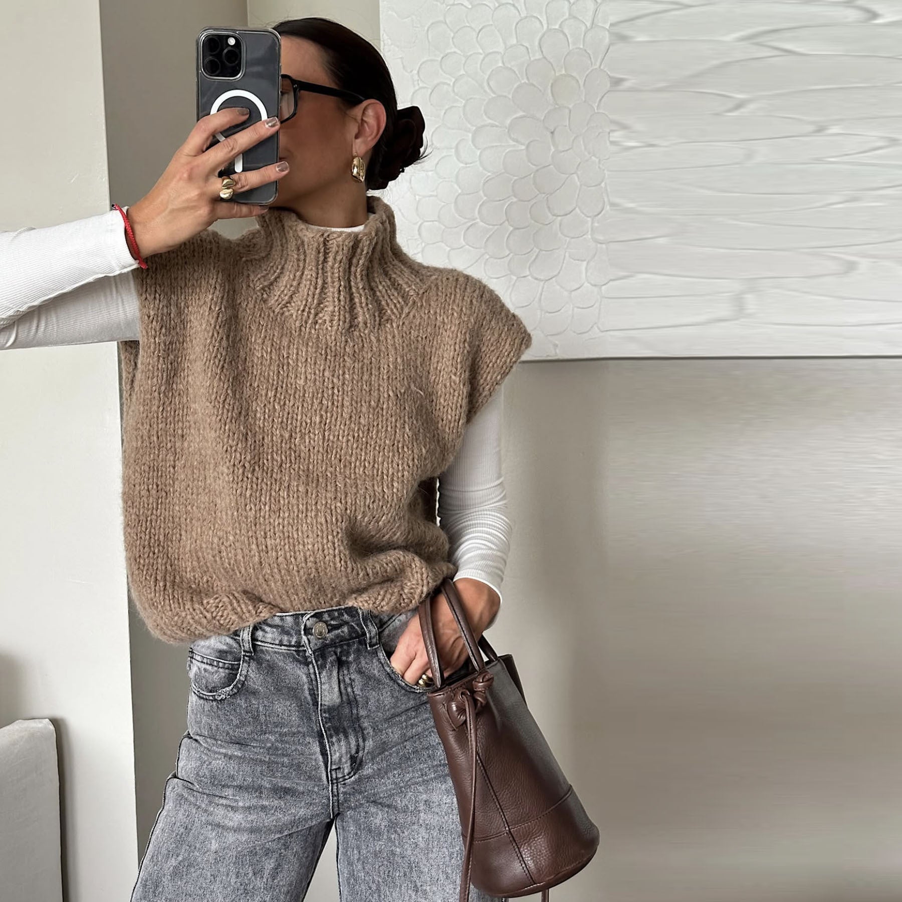 Minimalist Mock Neck Relaxed Knit Sweater Vest