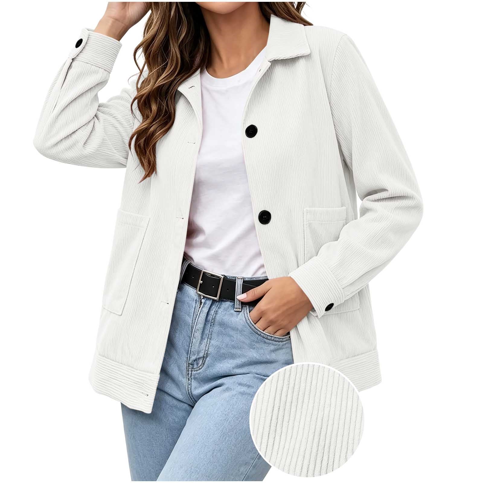 Ribbed Collared Button Front Long Sleeve Patch Pocket Jacket