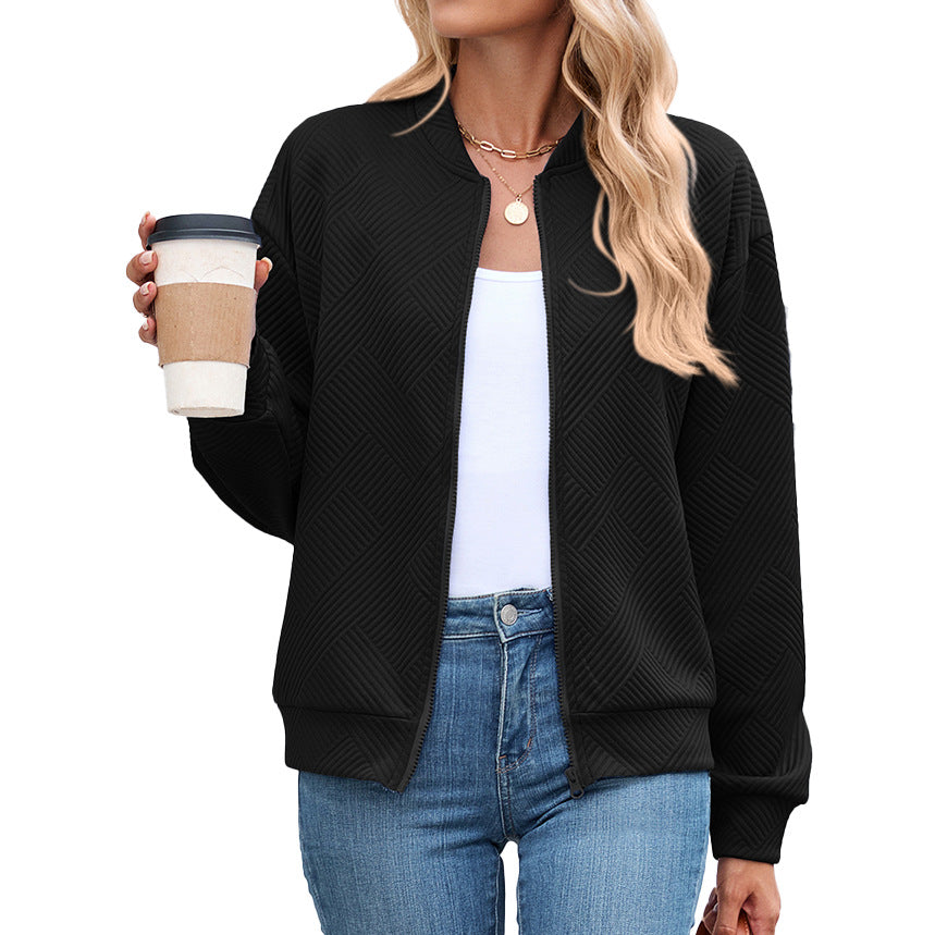 Women's Textured Zip Front Bomber Jacket