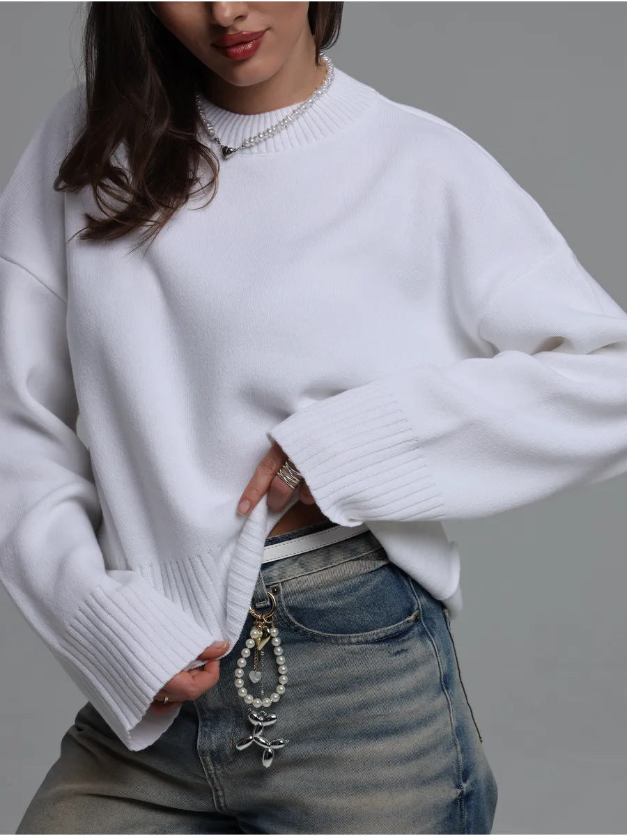 Women’s Oversized Crew Neck Sweater – Solid Long Sleeve Knit Pullover Tops