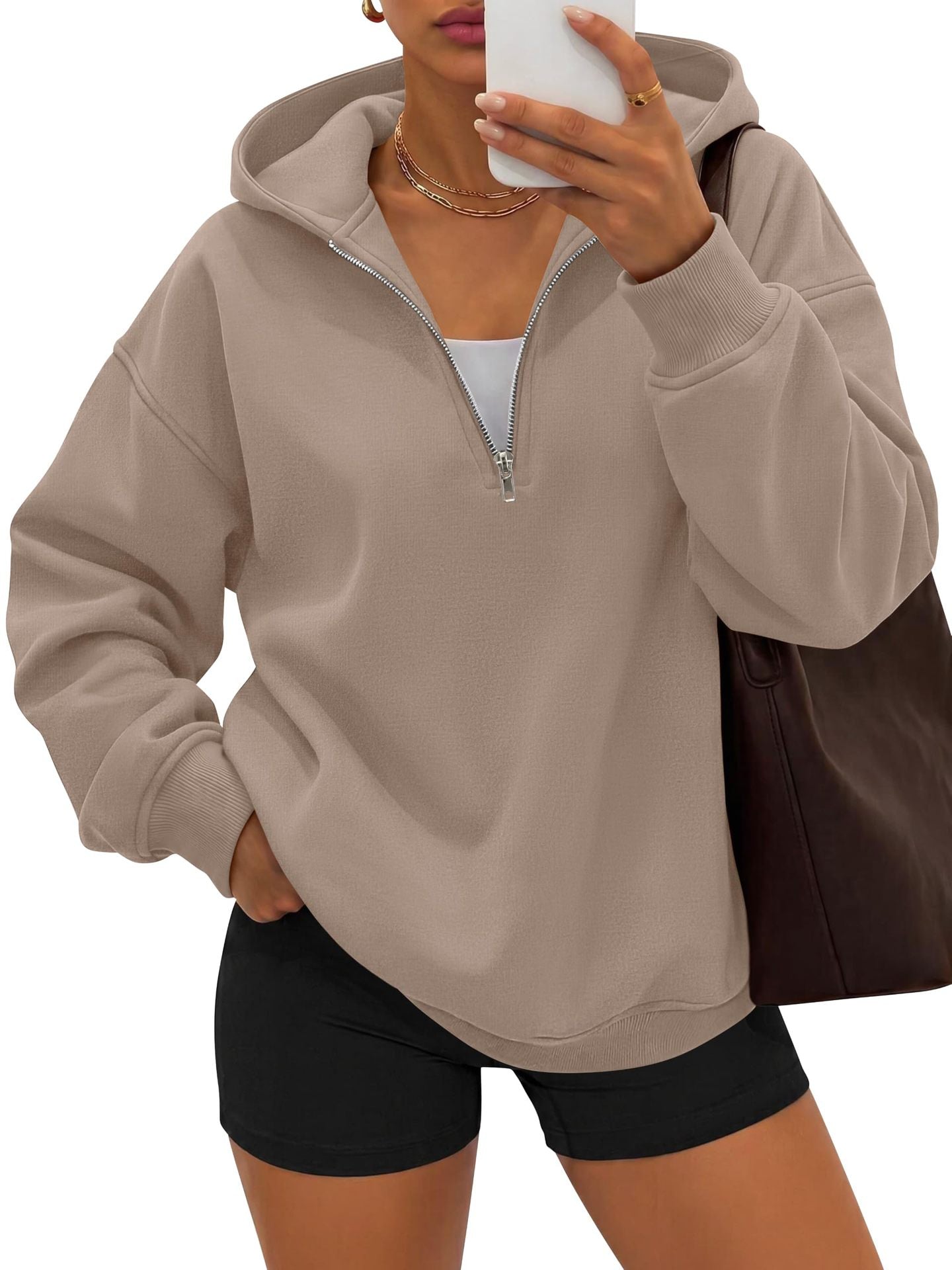 Boutique Half Zip Hooded Tunic Sweatshirt