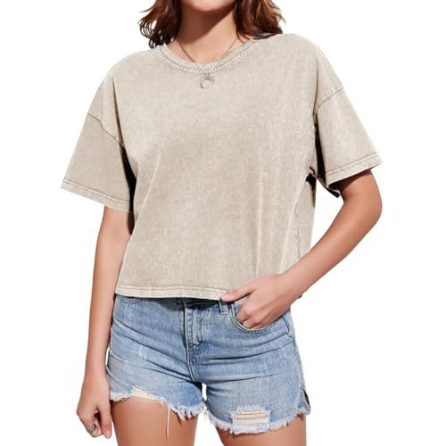 Womens Cotton Crew Neck Relaxed Fit Short Sleeve Tee