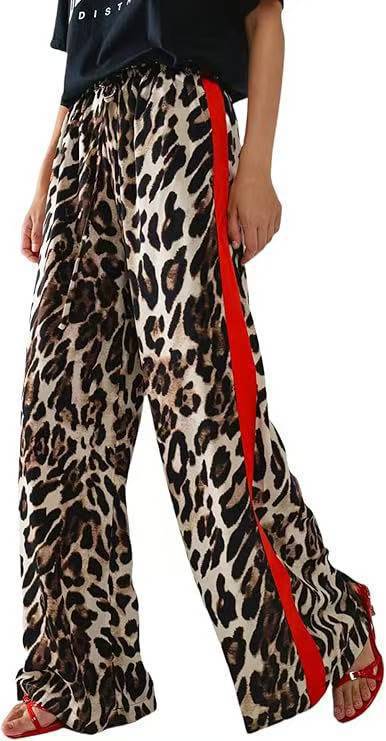 Leopard Print Spliced Loose Wide-Leg Trousers