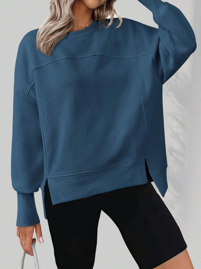 Women's Relaxed Fit Crewneck Pullover, Long Sleeve Drop Shoulder Top