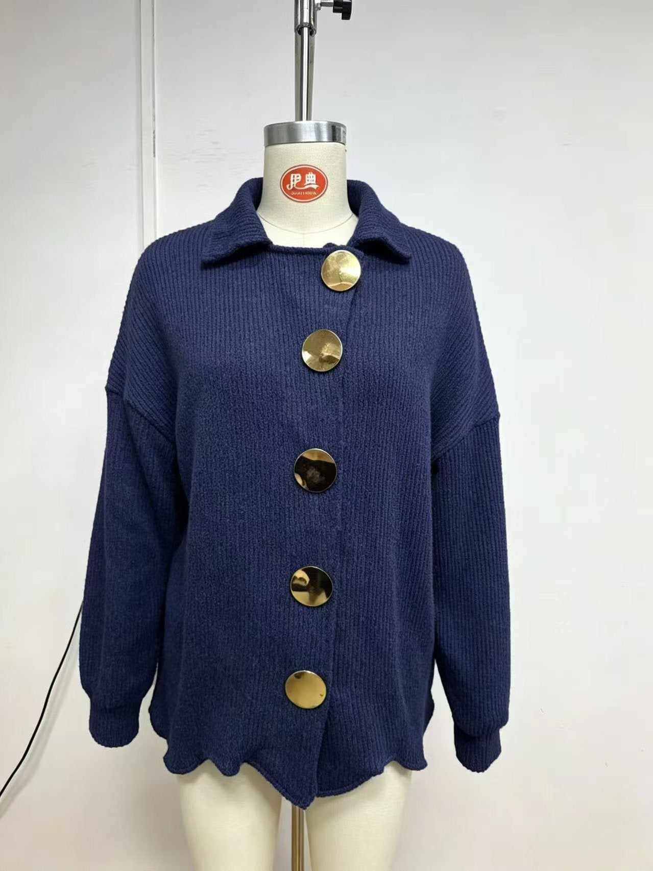 Elevated Gold Button Collared Knit Cardigan