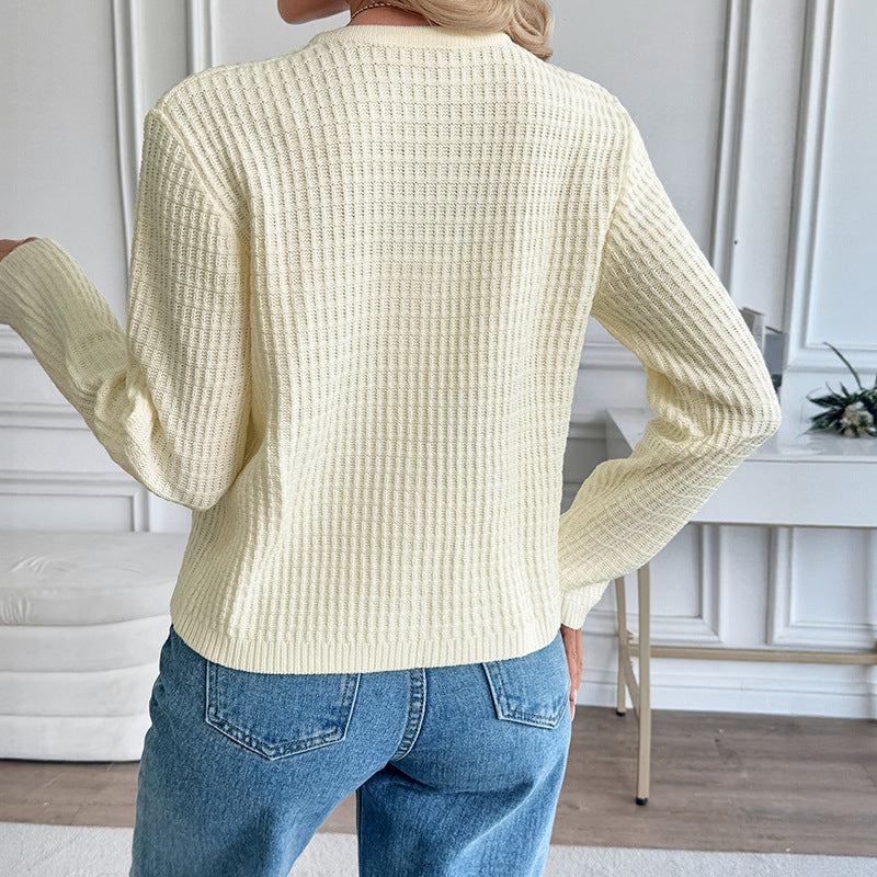 Solid Color Cardigan Sweater with Metal Buttons