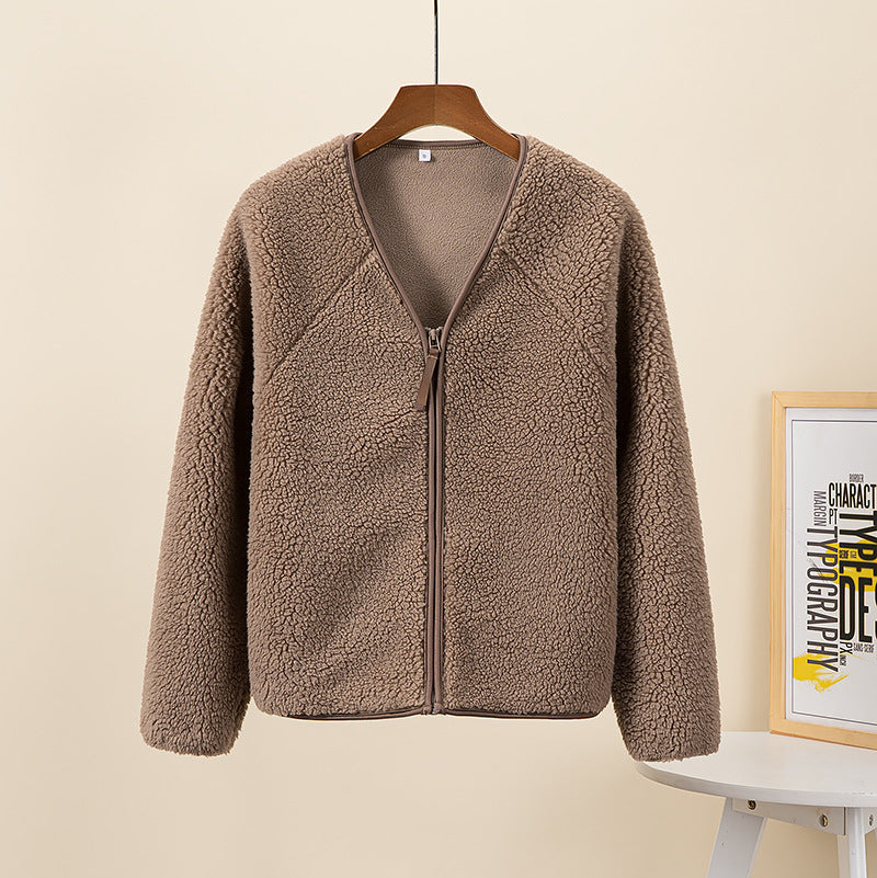 Women’s Chenille Fleece V-Neck Zip-Up Jacket