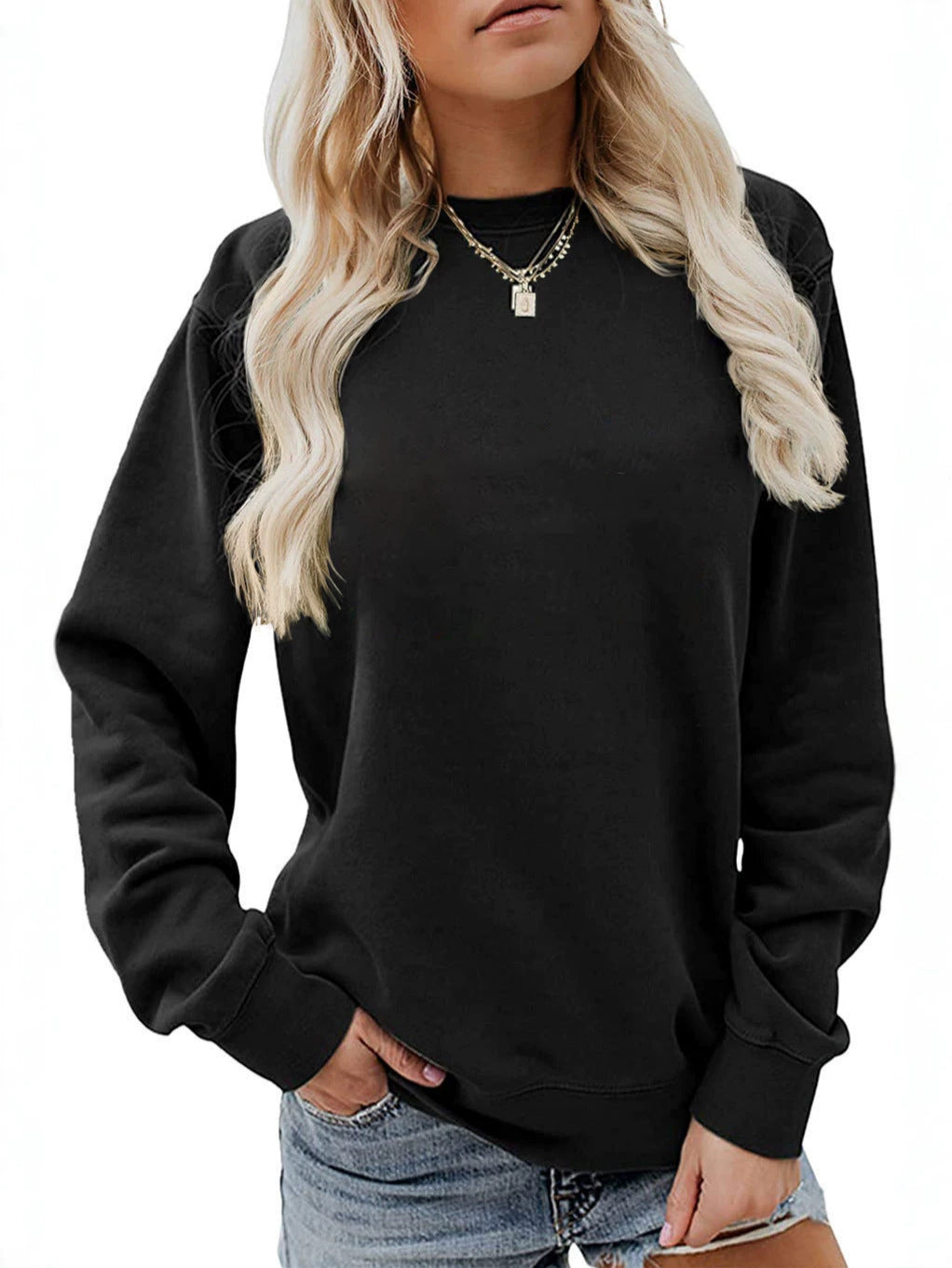 Boutique Minimalist Crew Neck Relaxed Long Sleeve Sweatshirt