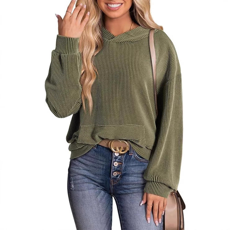 Loose Twisted Hooded Long Sleeve Sweatshirt