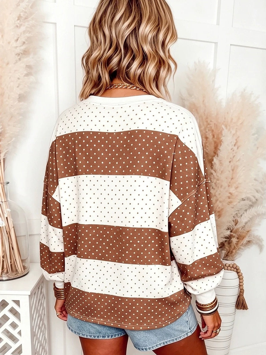 Women’s Polka Dot Color Block Oversized Sweatshirt
