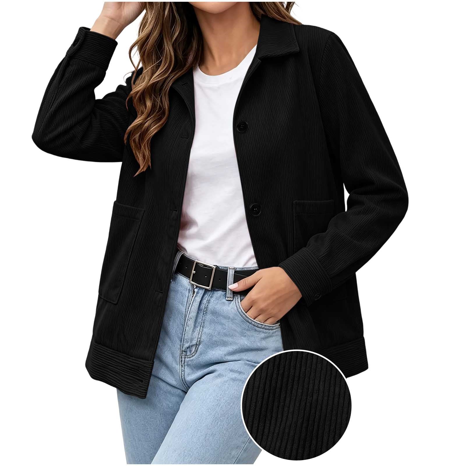 Ribbed Collared Button Front Long Sleeve Patch Pocket Jacket
