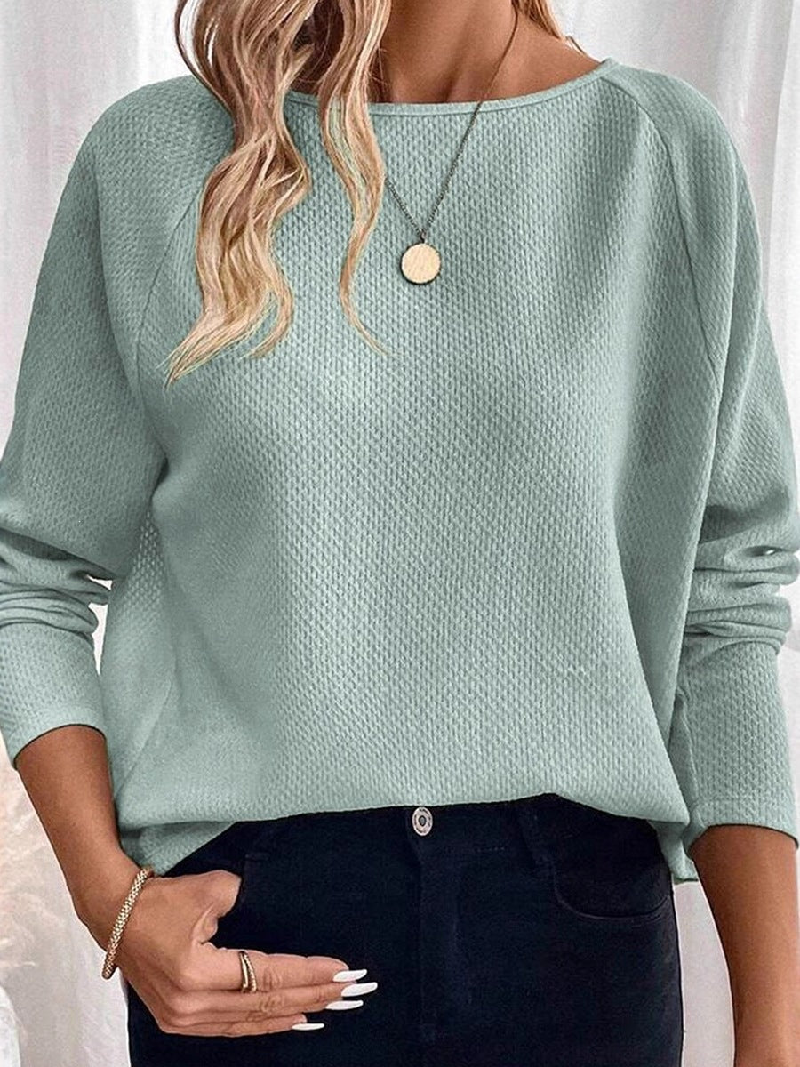 Minimalist Sage Green Textured Long Sleeve Relaxed Knit Tops