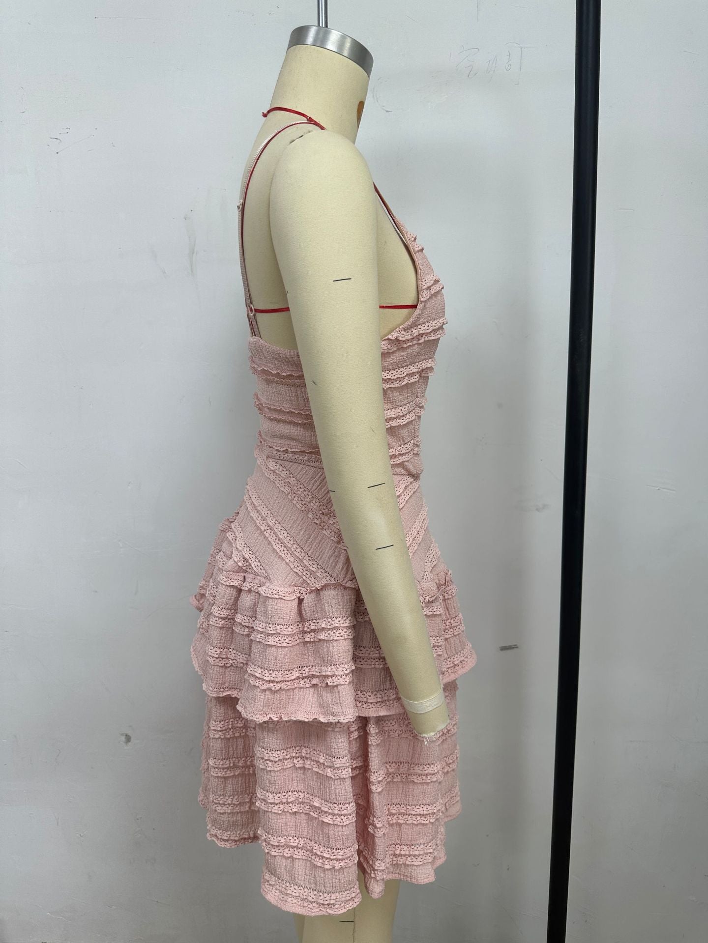 Solid Ruffle Lace Spaghetti Strap Dress