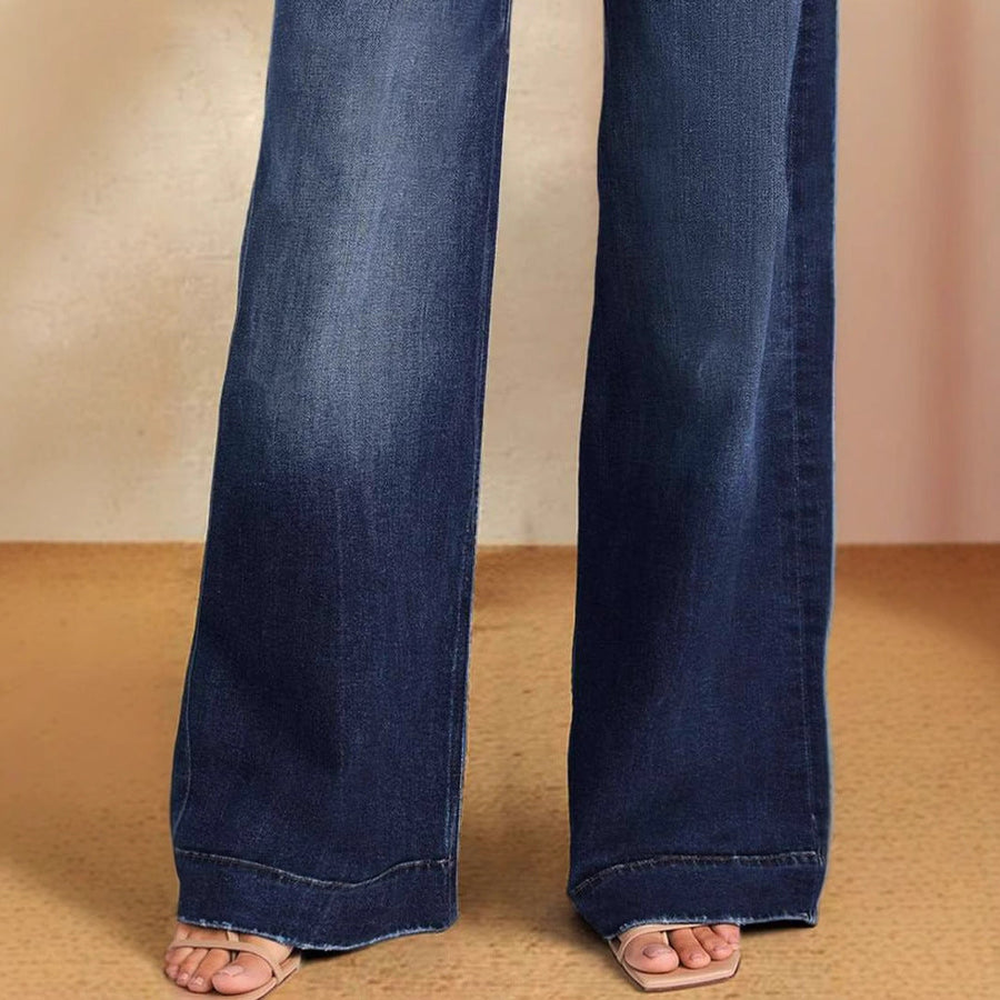 Lace-Up Stretch Wide-Leg Straight Jeans for Women