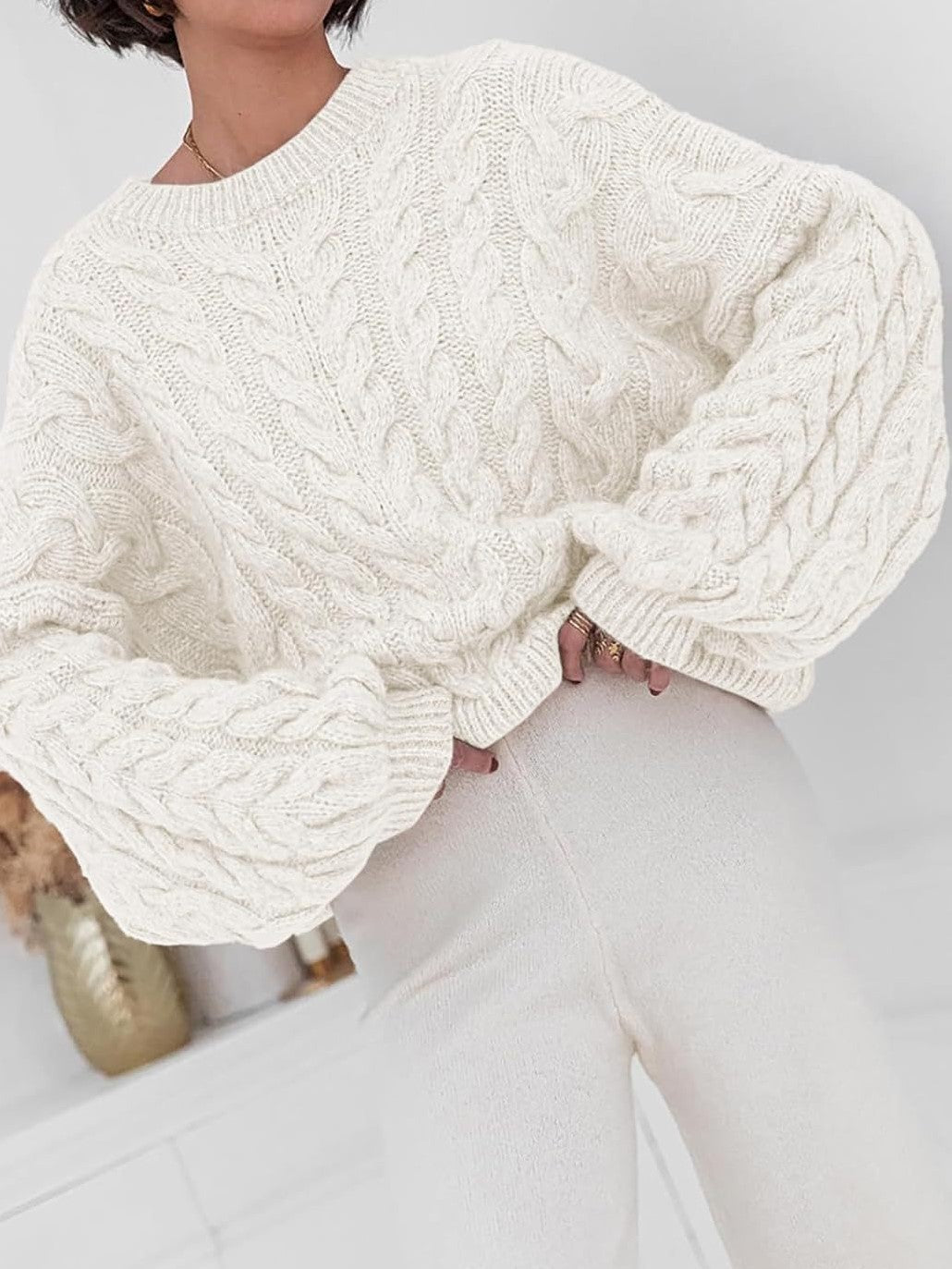 Boutique Cable Knit Crew Neck Sweater