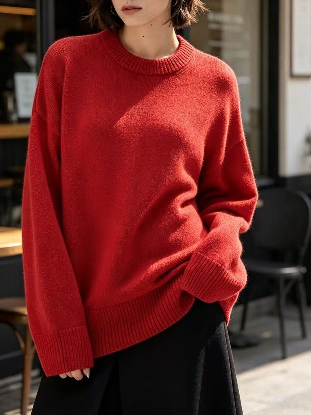 Women's Crew Neck Drop Shoulder Long Sleeve Pullover Sweater