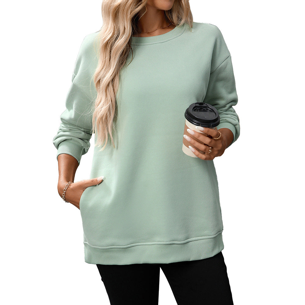 Boutique Crew Neck Pocket Tunic Sweatshirt