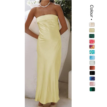 Airy Satin Hollow Backless Strapless Dress