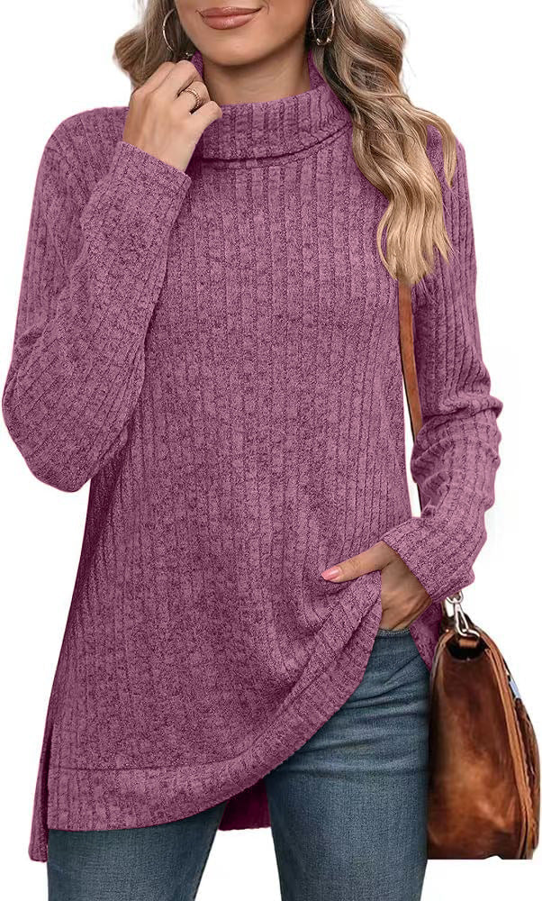 Women's Ribbed Collared V-Neck Long Sleeve Sweater