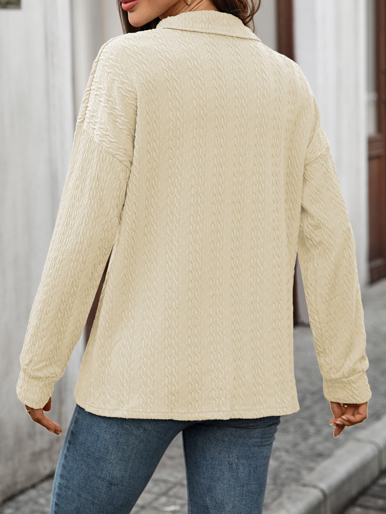 Elevated Textured Collar Button Placket Top