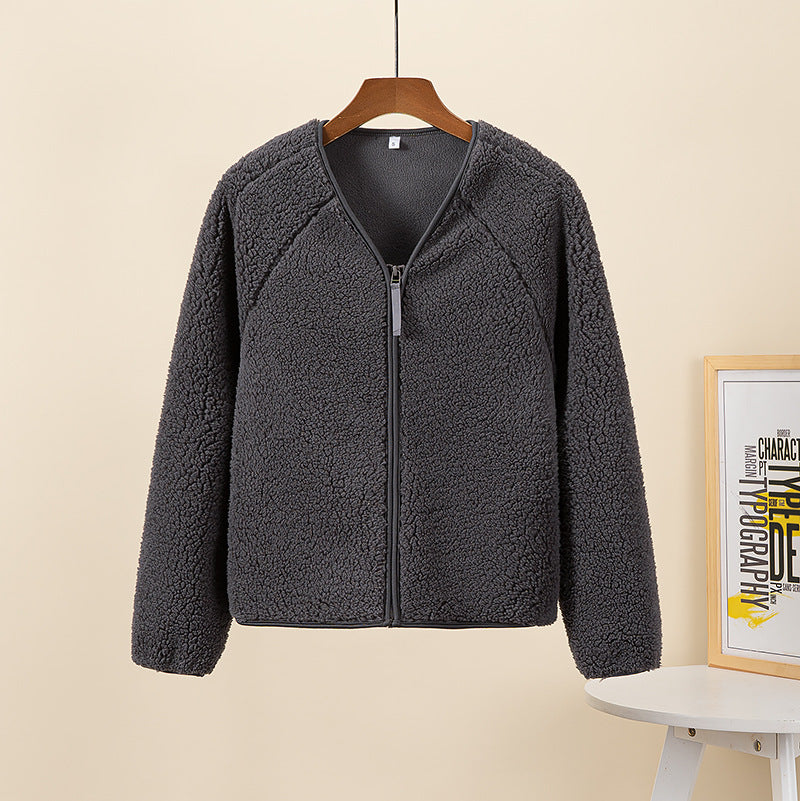 Women’s Chenille Fleece V-Neck Zip-Up Jacket