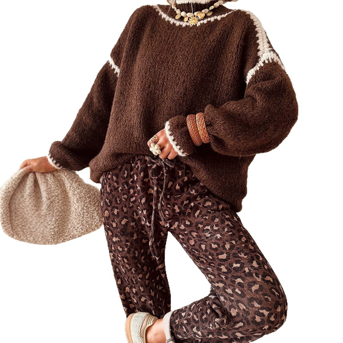 Women's Brown Textured Knit Sweater