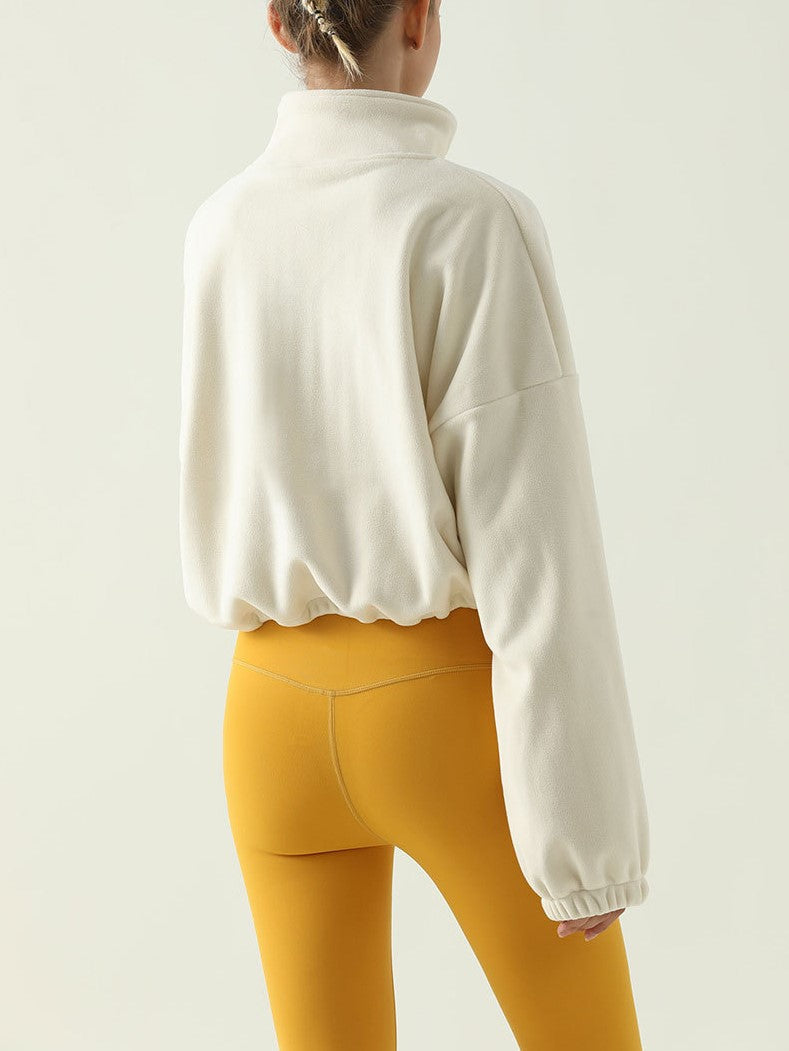 Modern Cropped Zip Front Jacket with Relaxed Balloon Sleeves