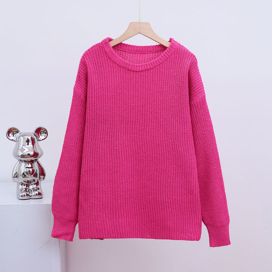 Loose Knit Sweater with Round Neck for Women