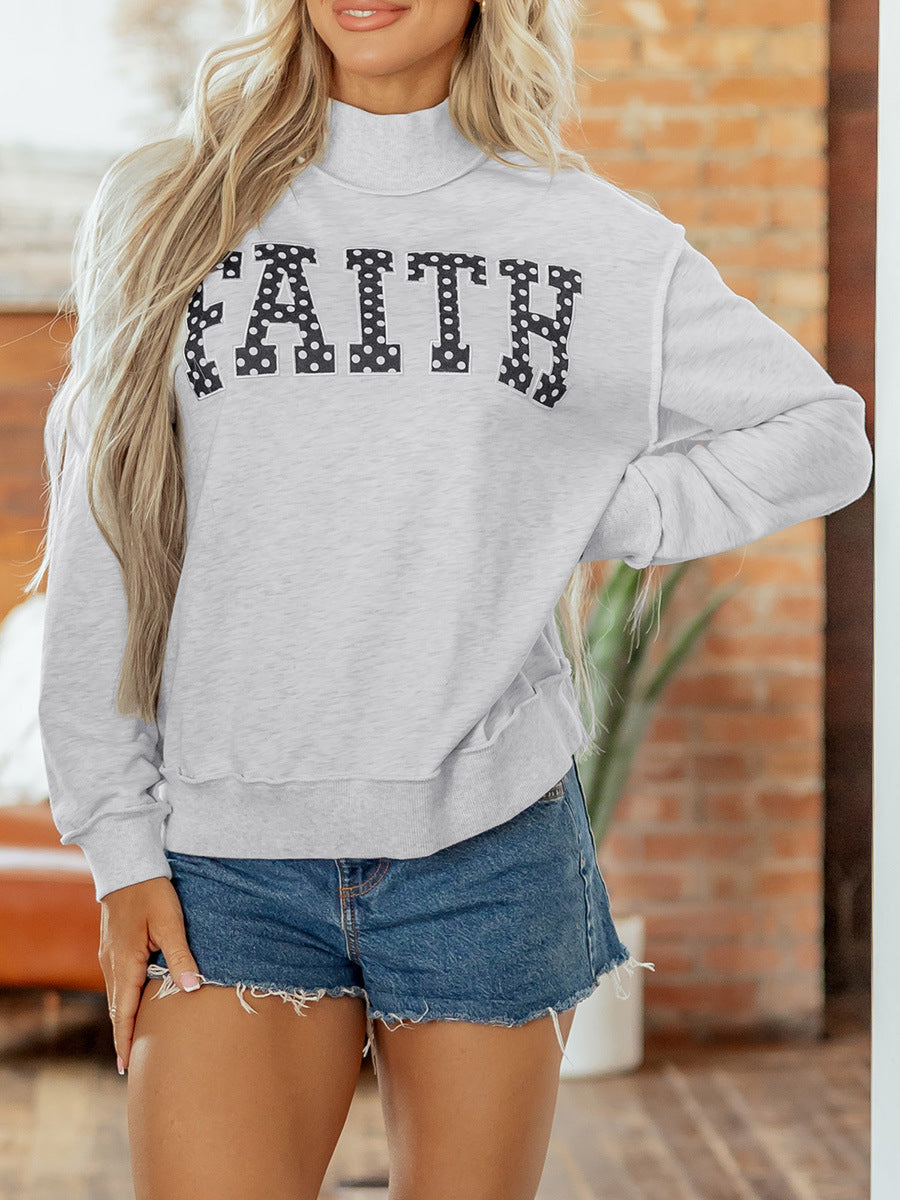 Women’s Christian Mock Neck Sweatshirt – Oversized Faith Letter Pullover Tops