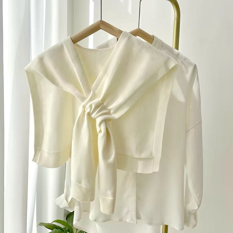 Minimalist Knit Shoulder Wrap with Tie Front